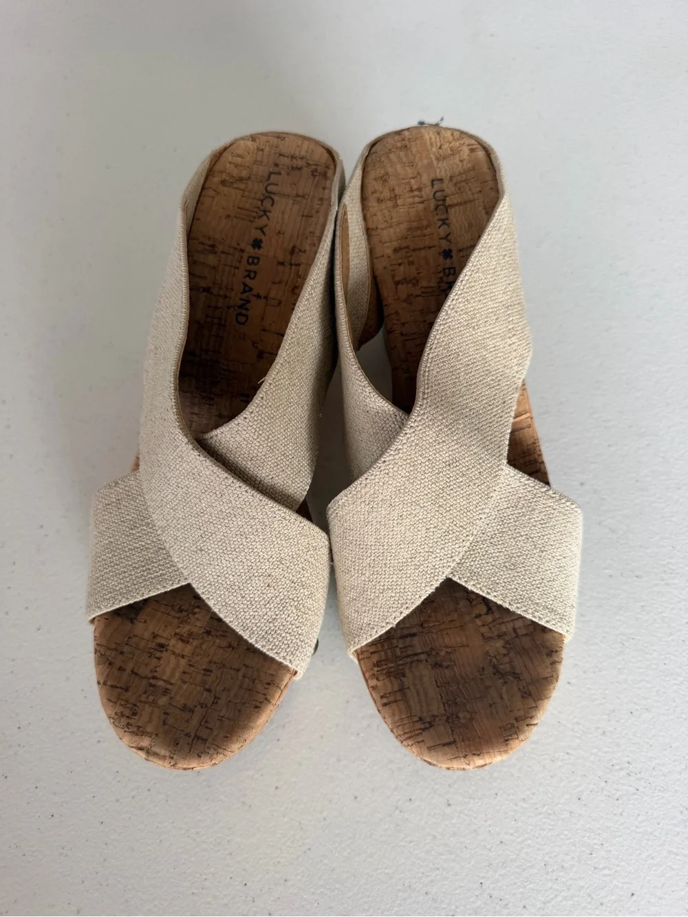 Lucky Brand Natural Crisscross Cork Wedge Sandals